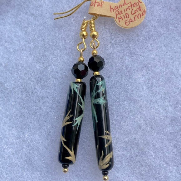 Hand Painted Stick Bead Earrings - Picture 2 of 2